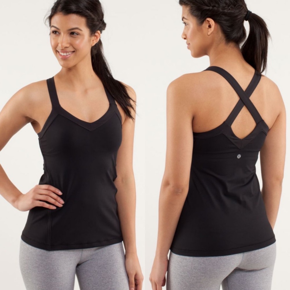 lululemon Mile A Minute Tank V-Neck Built-in Bra Black Sz8